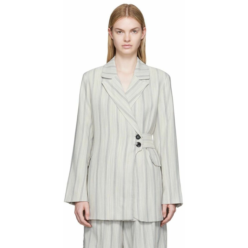 Ganni Womens Belted Phantom Striped‎ Relaxed Jacquard Blazer Sz EU 48 US 18